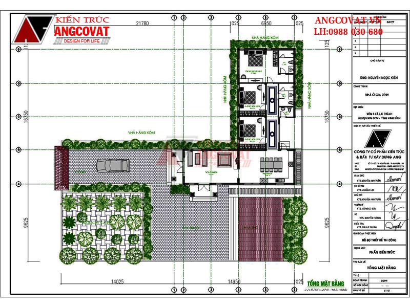 mặt bằng tổng thể nhà cấp 4 3 phòng ngủ hình chữ l mái thái 150m2