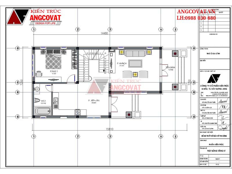 Mặt bằng tầng 1 của mẫu thiết kế nhà biệt thự 2 tầng 100m2