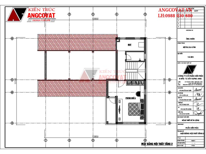 Mặt bằng tầng 2 của thiết kế nhà 100m2 3 phòng ngủ hiện đại