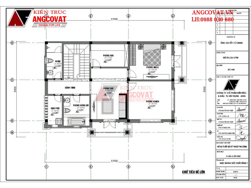 mặt bằng tầng 2 nhà 100m2 mái thái