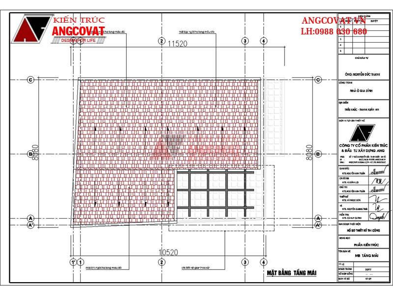 Mặt bằng mái của mẫu thiết kế nhà 3 tầng 70m2