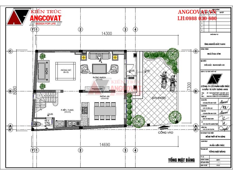 Tổng mặt bằng mẫu thiết kế nhà 3 tầng diện tích 70m2