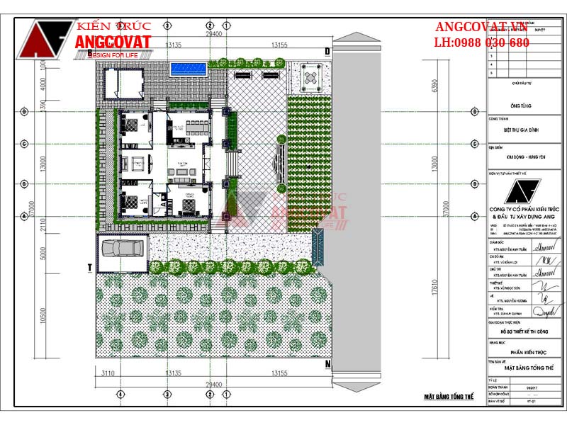 Tổng mặt bằng bản vẽ nhà cấp 4 có 3 phòng ngủ kích thước 13x13m ở Hưng Yên